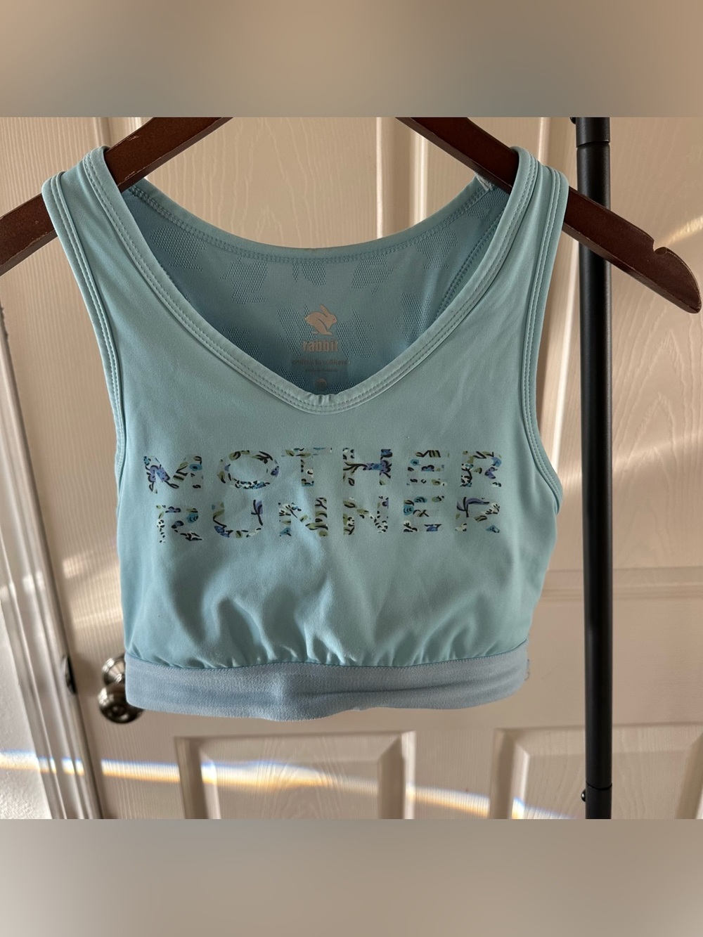 Light Blue Rabbit Mother Runner Sports Bra Crop Top - Moisture Wicking Comfort